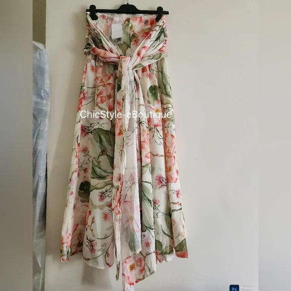 H&M Tie-back Bandeau Dress Midi Floral White/flowers Bnwt!! - Picture 2 of 16
